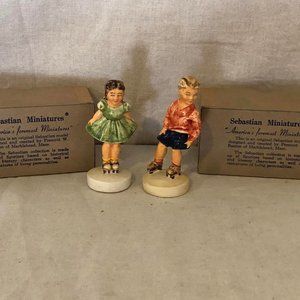 Vintage 1978 Sebastain Miniatures Sidewalk Days Girl & Boy Figurine W/ Original